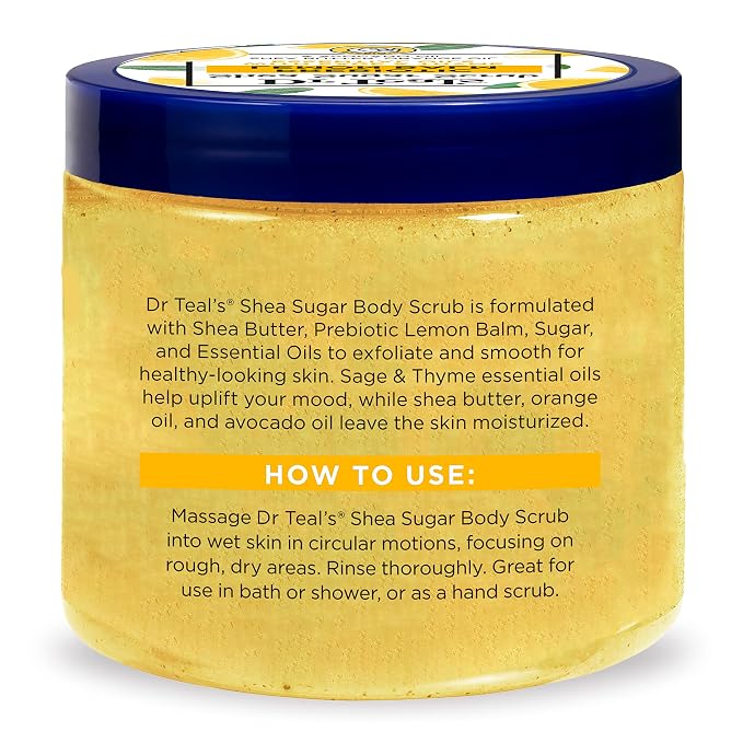 Dr Teal's Shea Sugar Scrub, Prebiotic Lemon Balm, 19 oz - Image 9
