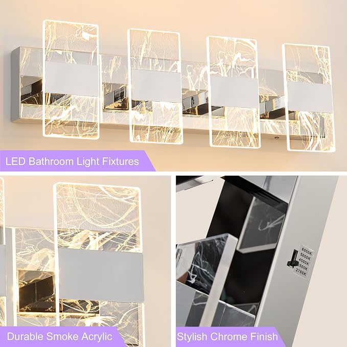 Modern LED Bathroom Light Fixtures Dimmable 4-Light Chrome Vanity Light - Image 6