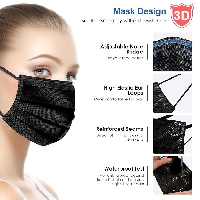 NNPCBT Black Individually Wrapped Masks 50pcs, Disposable Face Masks - Image 4