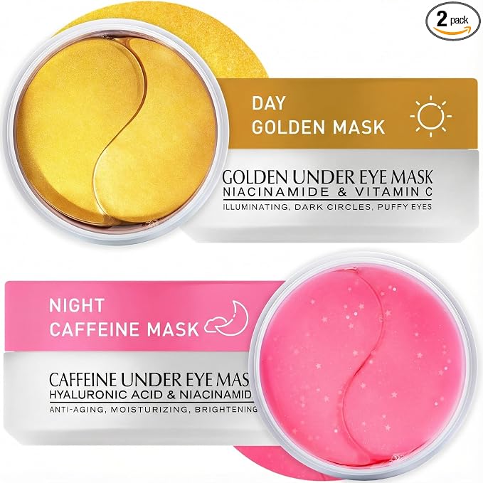 Under Eye Patches Kit: 120 Pcs Rosy Caffeine & 24K Gold Gel Eye Mask by ENASKINNATURALS
