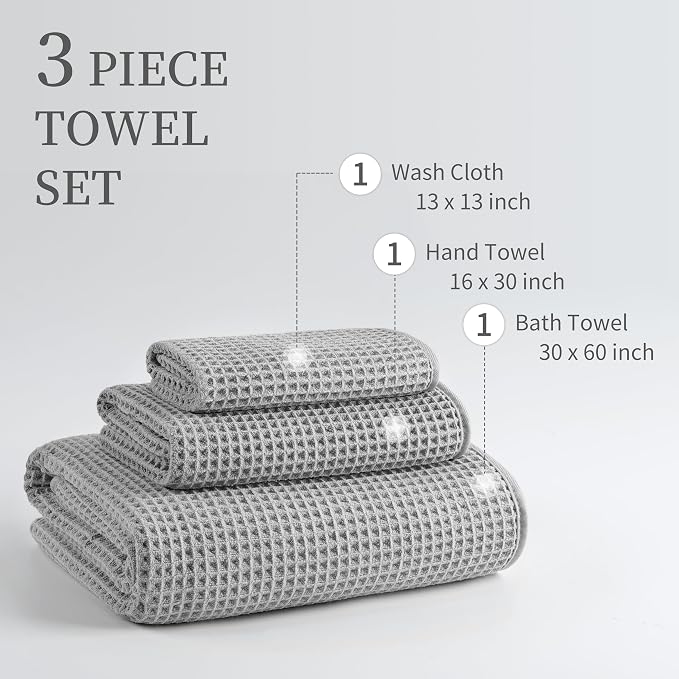 MICROFI New Microfiber Waffle Bath Towels, 3 Pieces, Fast Drying, Lint Free - Image 3