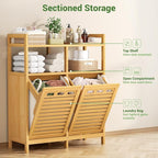 Homykic Tilt Out Laundry Hamper Cabinet, Bamboo Double Laundry Hamper - Image 6