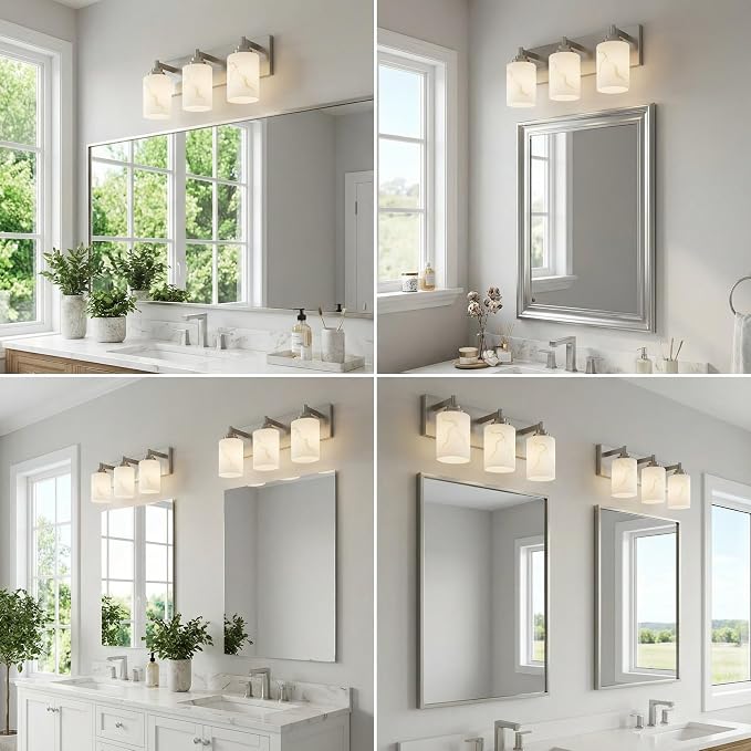 3-Light Bathroom Light Fixture, Brushed Nickel Modern Vanity Light - Image 8