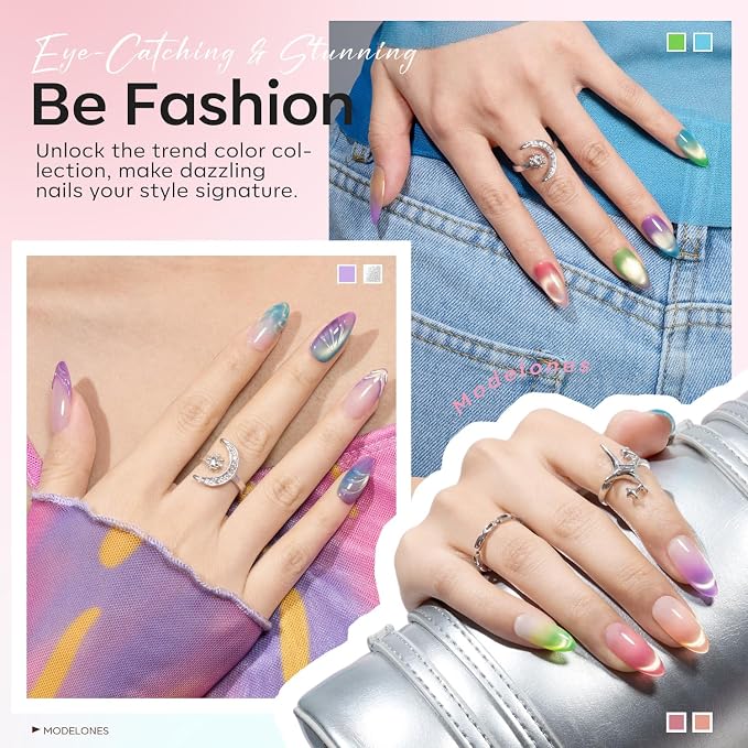 modelones Cat Eye Gel Nail Polish, 6 Colors Jelly Neon Set - Image 3