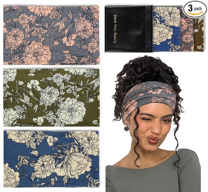 Huachi Wide Headbands for Women Non Slip, Thick Womens Floral Headbands Boho by Huachi