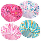 4 PCS Shower Cap for Women, Elastic and Reusable Bath Caps, Double Layers by CHFONGDIRECT