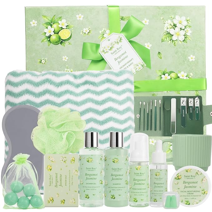 30 Pcs Spa Gifts for Women & Men, Bergamot Jasmine Bath & Body Gift Basket - Image 8