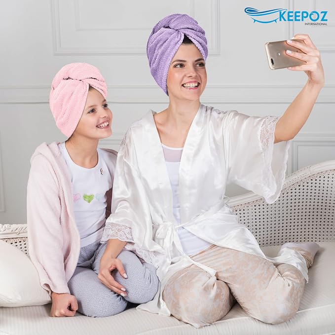 KEEPOZ Hair Towel Wrap Quick Dry 100% Cotton Super Absorbent Turban Head Wrap - Image 6
