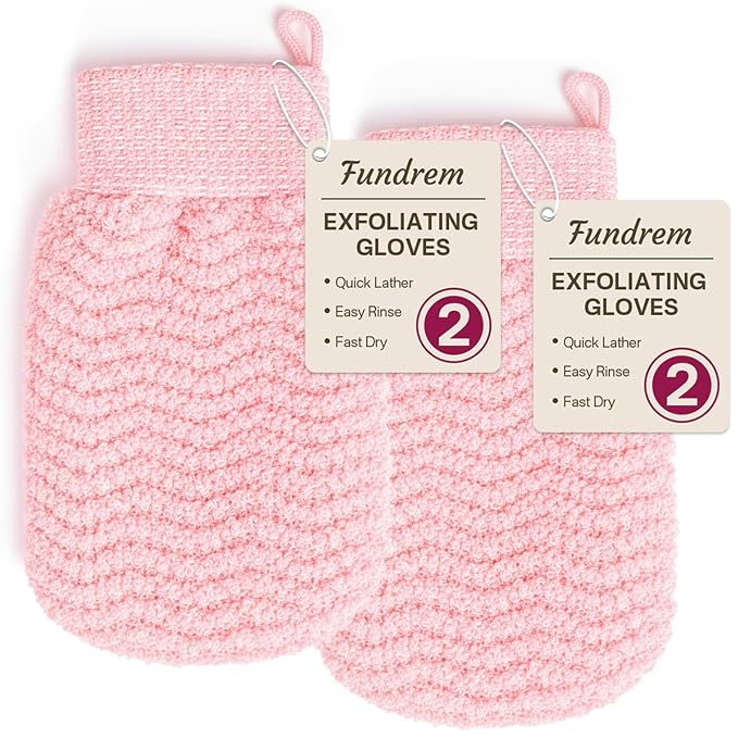 Exfoliating Gloves 2 Pack, Wave Texture Exfoliating Mitt by FUNDREM
