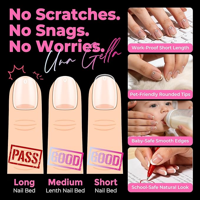 UNA GELLA Extra Short Oval Nail Tips, Pre-Etched Round Clear Fake Nails 216pcs - Image 8