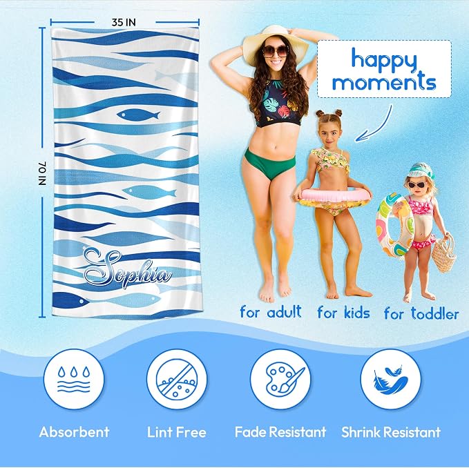 JML Custom Beach Towel with Name, Personalized Microfiber Beach Towel with Name - Image 3