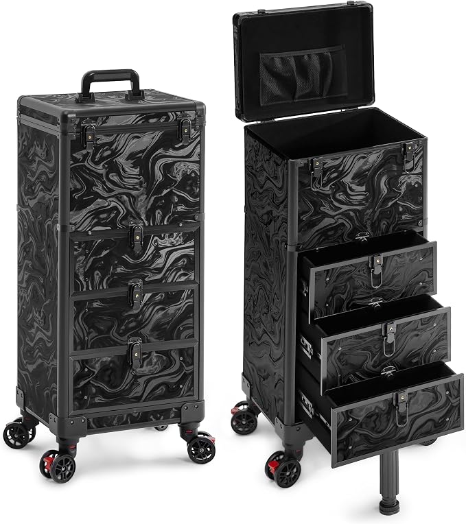 Rolling Makeup Train Case with 3 Drawers, Nail Trolley Cart Salon Station by Unknown