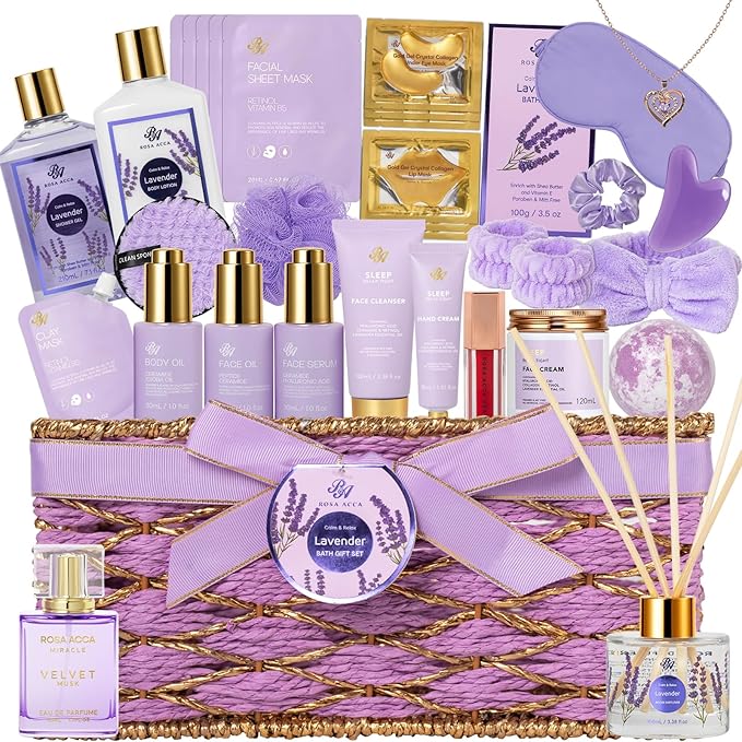 35 Pcs Mothers Day Gifts, Lavender Bath & Body Gift Basket by RAROSAACCA