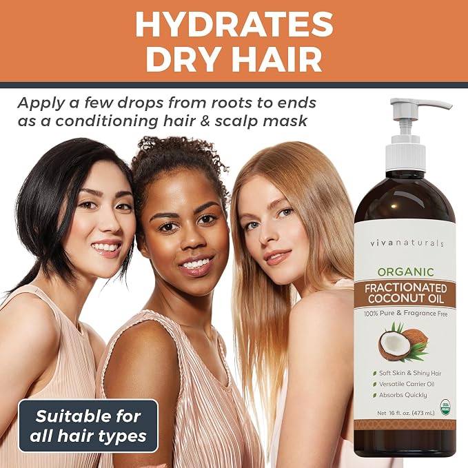 Viva Naturals Organic Fractionated Coconut Oil, 16 fl oz – Skin & Hair - Image 4