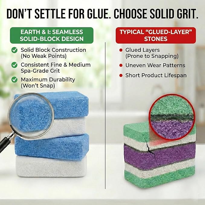 Earth & I Pumice Stone for Feet – 6-Pack Callus Remover Set | 3 Coarse + 3 Fine - Image 3