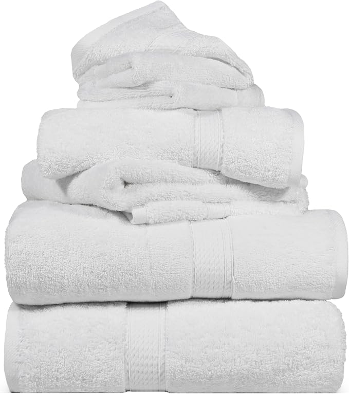 SUPERIOR Egyptian Cotton Pile 6 Piece Towel Set, Includes 2 Bath, 2 Hand by SUPERIOR
