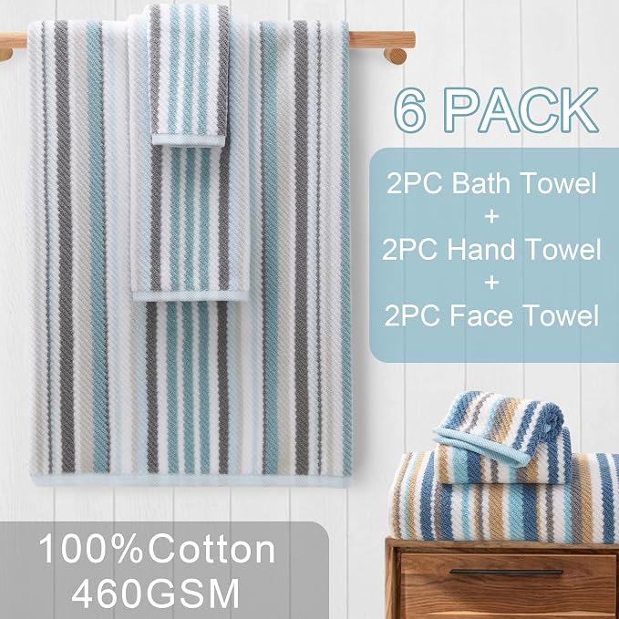 6-Piece Luxury Aqua Striped Towel Set - Image 4