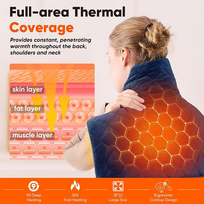 Blue Weighted Heating Pad for Neck Shoulders and Back, Valentines Day Gifts for - Image 3