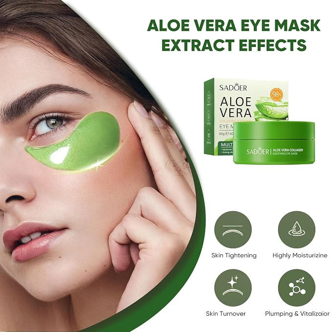 Aero Zen Aloe Vera Eye Mask- 60 PCS Aloe Vera Under Eye Patches-Under Eye - Image 4