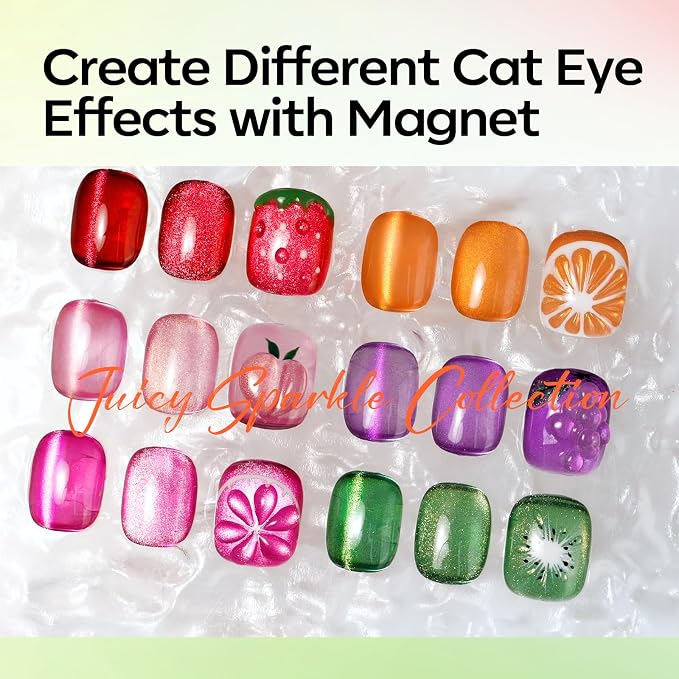 modelones Cat Eye Gel Nail Polish Set, 6 Colors Orange Neon Galaxy Hot Pink - Image 7