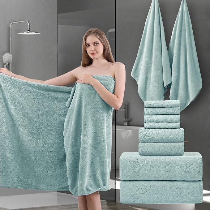 Ycosy 8-Piece Bath Towels Set, 2 Oversized Bath Sheet, 2 Hand Towels and 4 by Ycosy