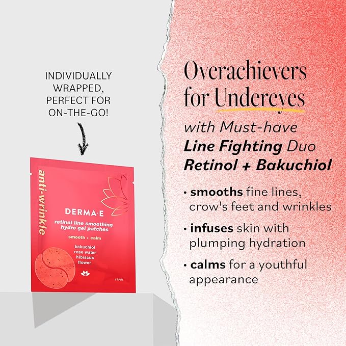 DERMA E Retinol + Bakuchiol Under Eye Patches Non-Irritating, Line Smoothing - Image 3