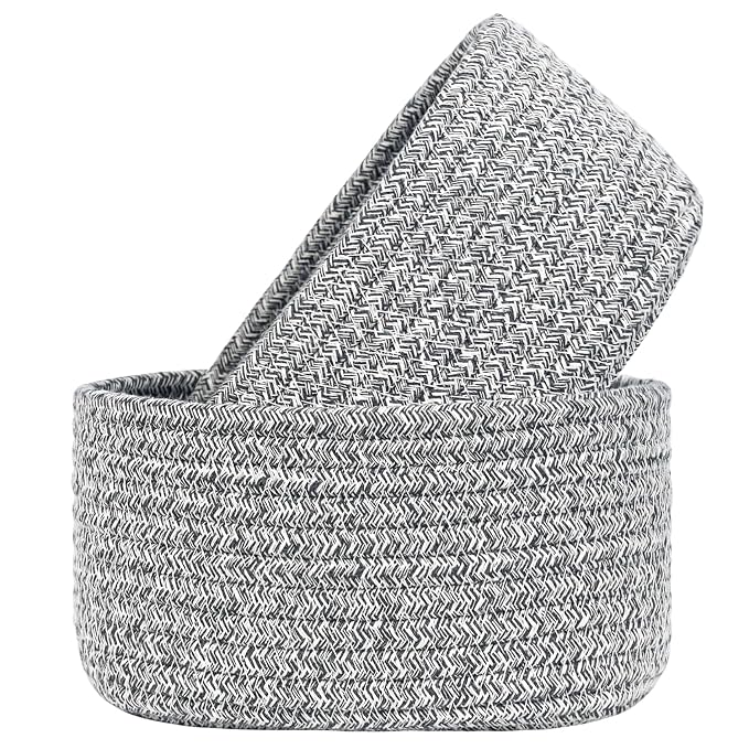 【2 Pack】ABenkle Small Woven Baskets, Tiny Oval Shallow Storage Baskets by ABenkle