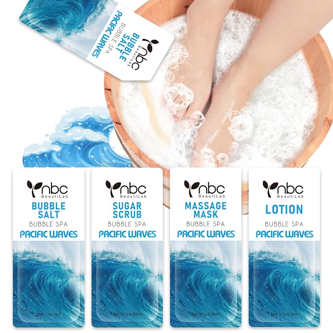 Pedicure Kit Foot Soak Set: Bubble Salt, Sugar Scrub, Massage Mask, Massage by nbcBeautiLab