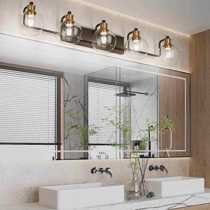 Tipace Vintage Vanity Light Fixture, 5-Light Industrial Black & Gold Bathroom - Image 7
