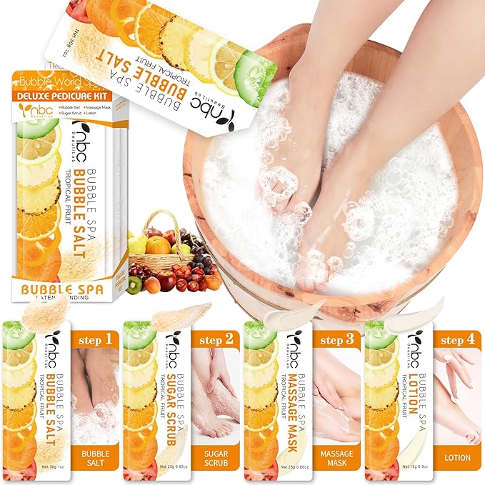 Pedicure Kit Foot Soak Set: Bubble Salt, Sugar Scrub, Massage Mask, Massage by nbcBeautiLab