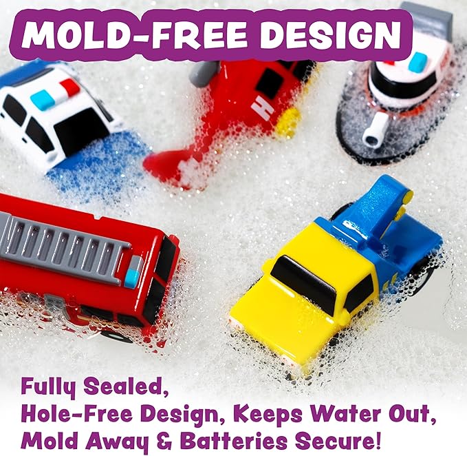 Tub Works® Emergency™ Cars Light Up Bath Toys, 6 Pack | Water-Activated Light - Image 5