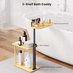Bathtub Tray Table, Freestanding Bath Side Table Tub Tray Caddy, 3 Layer Bamboo - Image 4