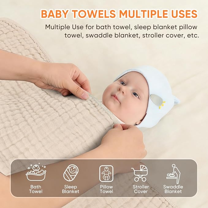MIGIOL Muslin Hooded Baby Towels 100% Cotton ，Super Soft Muslin Baby Bath Towel - Image 7