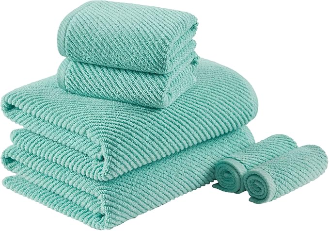 Madison Park Bathroom Towel Set of 6 Diagonal Ribbed, Turquoise 100% Cotton by MADISONPARK