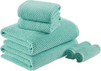 Madison Park Bathroom Towel Set of 6 Diagonal Ribbed, Turquoise 100% Cotton by MADISONPARK