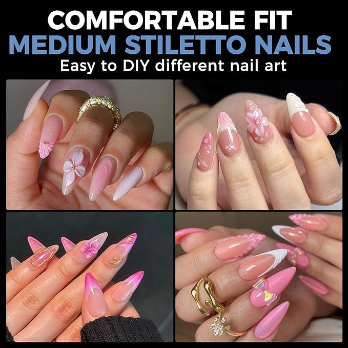 UNA GELLA Medium Stiletto Gel Nail Tips Full Cover 216Pcs Almond Shape Nails - Image 2