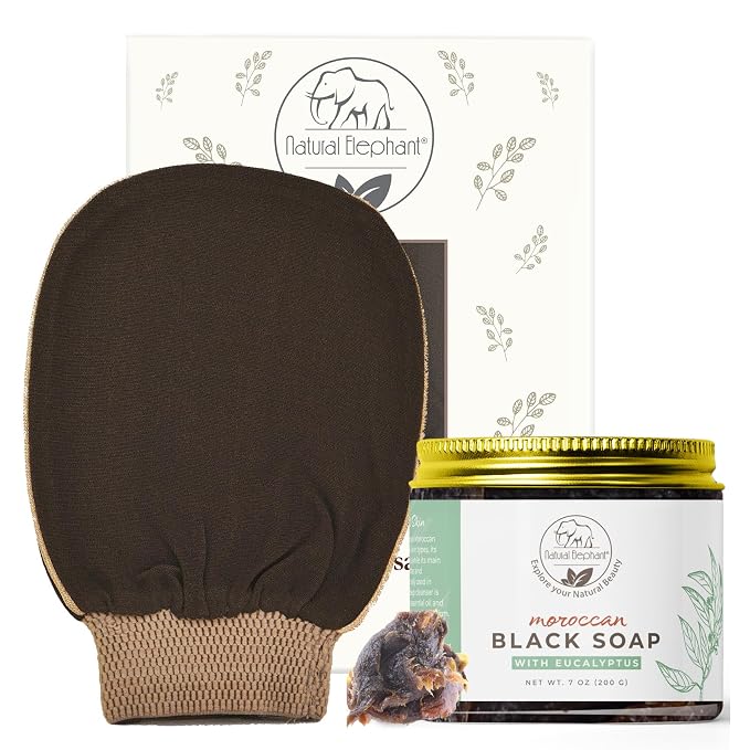 Natural Elephant Premium Kessa Hammam Glove and Moroccan Black Soap by NaturalElephant