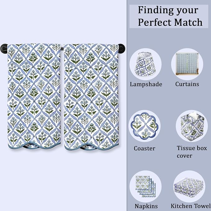 Ridhi Block Print Light Steel Blue Cotton Spa/Beach Towel 27"x54" Set of 2 - Image 8