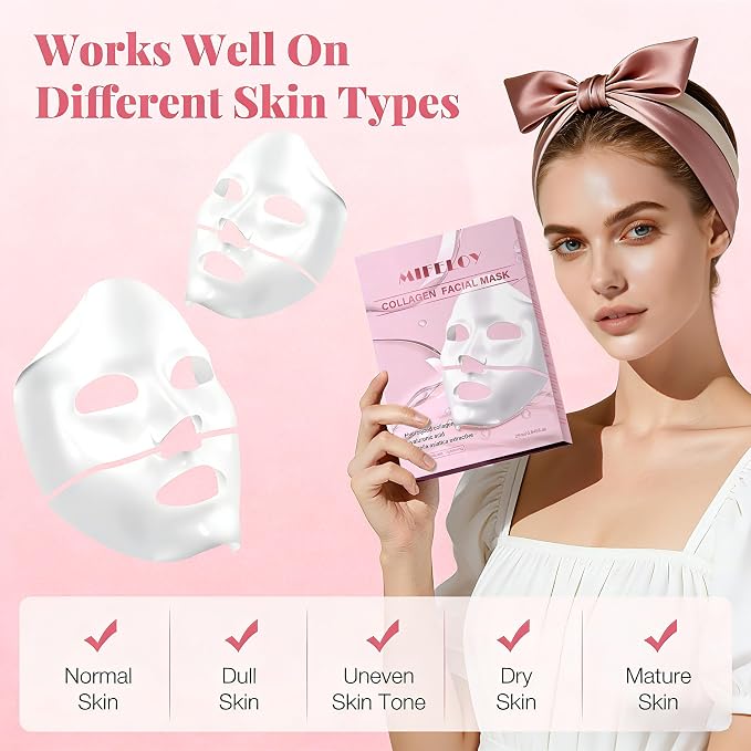 8 Pack Collagen Face Mask for Women, Hydrating Hydrogel Sheet Mask for Skin - Image 7