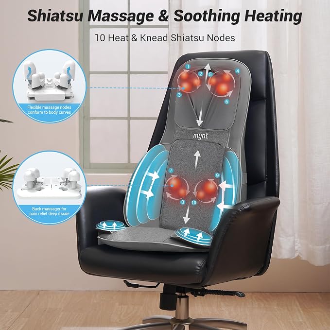 Mynt Back and Neck Massager for Pain Relief Deep Tissue, 3D Shiatsu Acupressure - Image 4