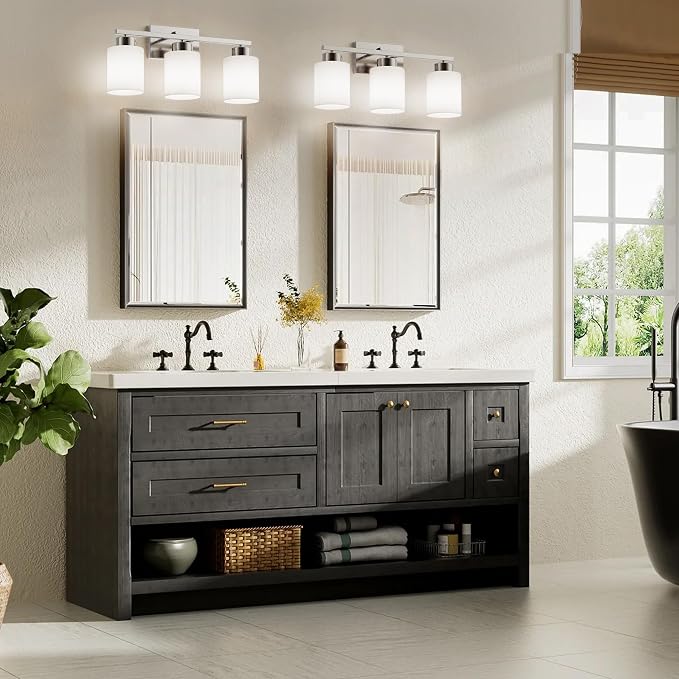 PARTPHONER 3-Light Brushed Nickel Bathroom Light Fixtures, Modern Vanity Light - Image 7