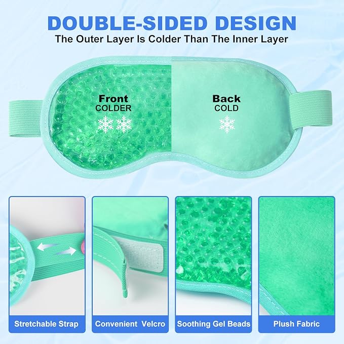 candyfouse 2Pack Cold Cooling Eye Mask, Reusable Hot Colder Therapy Gel Bead - Image 3
