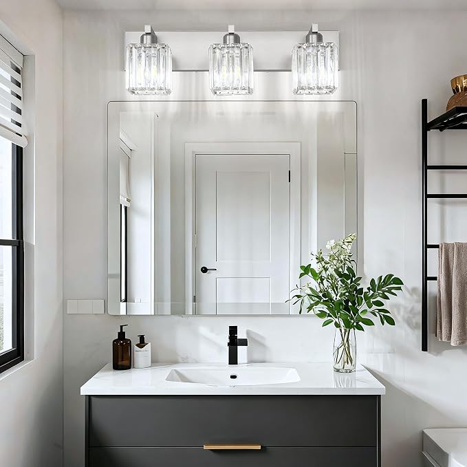 Aipsun Brushed Nickel Vanity Light Bathroom Lighting Fixtures 3 Light Crystal - Image 8