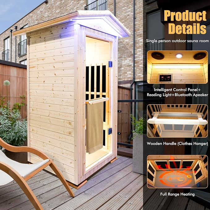 OUTEXER Outdoor Sauna Wooden Far Infrared Saunas Spa 1550W Low-EMF Dry Sauna - Image 4