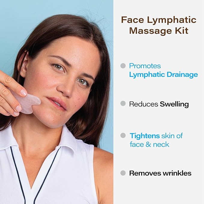 Bruizex Lymphatic Drainage Face Massager Set: Rose Quartz Face Roller & Gua Sha - Image 2