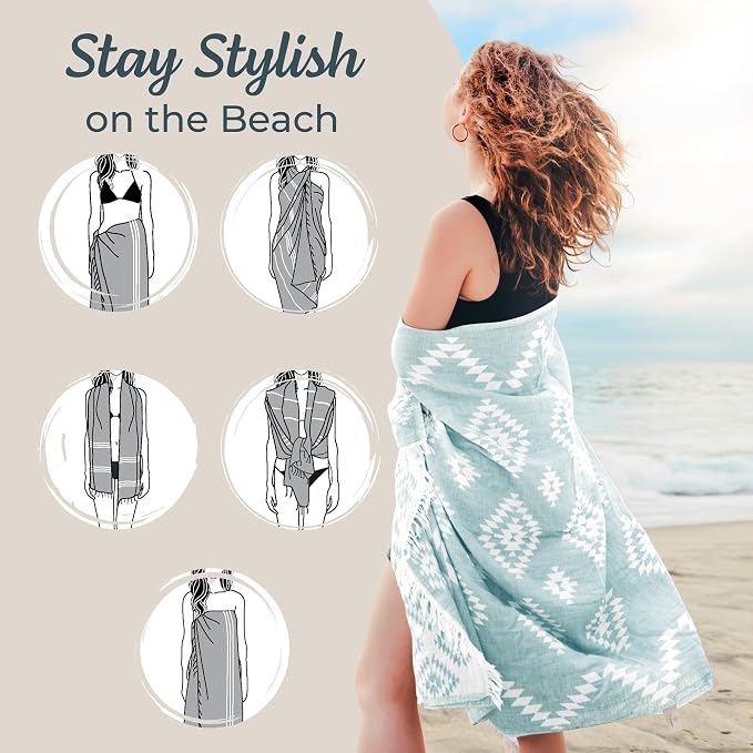 Turkish Beach Towel – 100% Cotton, Quick Dry, Lightweight, Oversized Beach Towel - Image 5