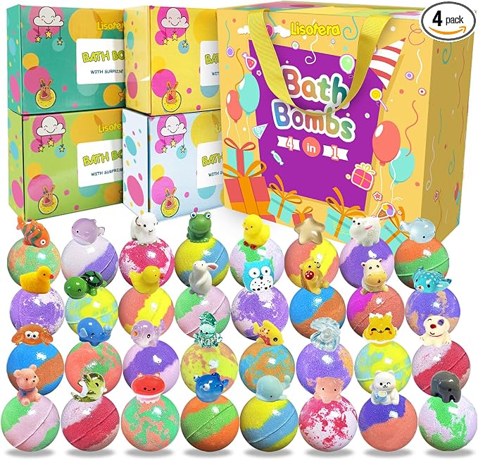Bath Bombs for Kids with Surprise Inside, 32 Pack Kids Bath Bombs with Land & by Lisotera