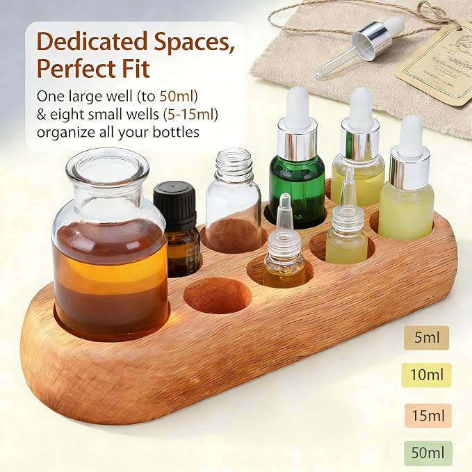 VolksRose 5~100ml 9 Holder Wooden Essential Oil Organizer - Image 5