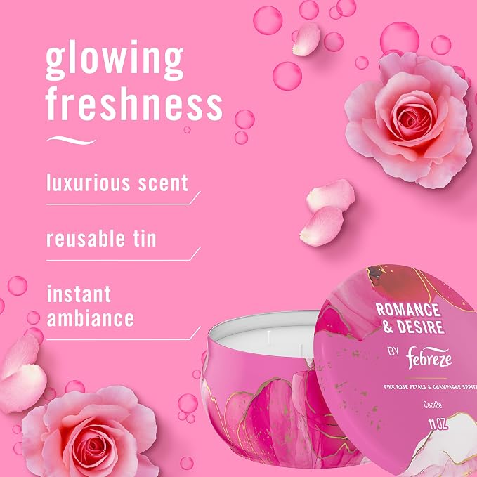 Febreze Scented Candle, Romance & Desire Scent, 11 oz 4 Wick Candle, Single Pack - Image 2