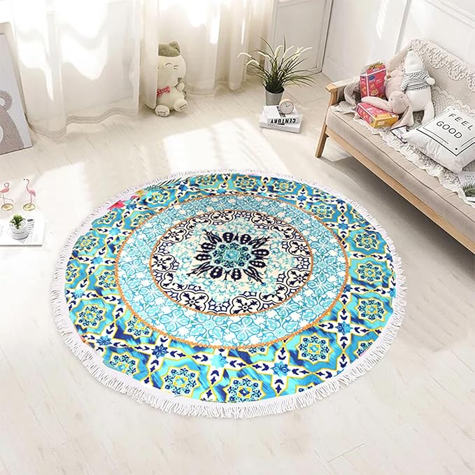 Pafusen Round Mandala Beach Towel Blanket/Boho Hippie Tapestry, Roundie Yoga - Image 2